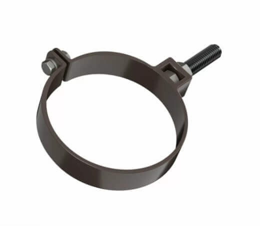 Хомут трубы металлический для ПВХ ТЕХНОНИКОЛЬ 125/82, с дюбелем L=140 мм, темно-коричневый