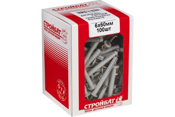 Дюбель-гвоздь с грибовидной манжетой СТРОЙБАТ 6х60 100 шт