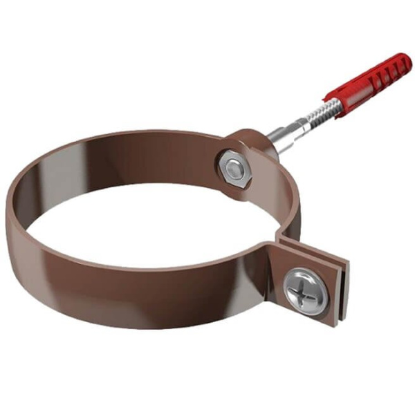 Хомут трубы универсальный ТЕХНОНИКОЛЬ ПВХ 125/82, с дюбелем L=180 мм, коричневый