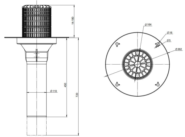 Воронка кровельная FACHMANN VO-PVC 110х720